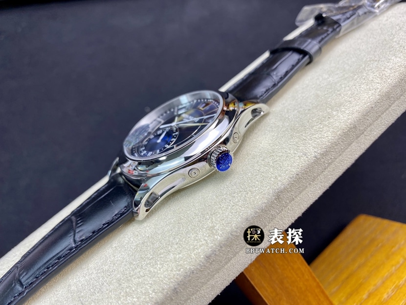 KM厂百达翡丽复杂功能时计5205G一比一超A高仿手表男士蓝盘月相皮带款图片及价格侧面实拍图