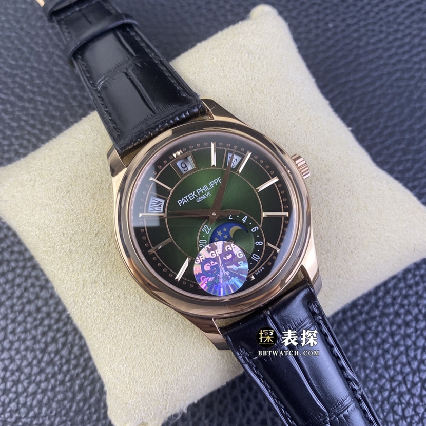 GR厂百达翡丽复杂功能时计5205R-011一比一超A精仿手表男士橄榄绿盘皮带款图片及价格正面实拍图