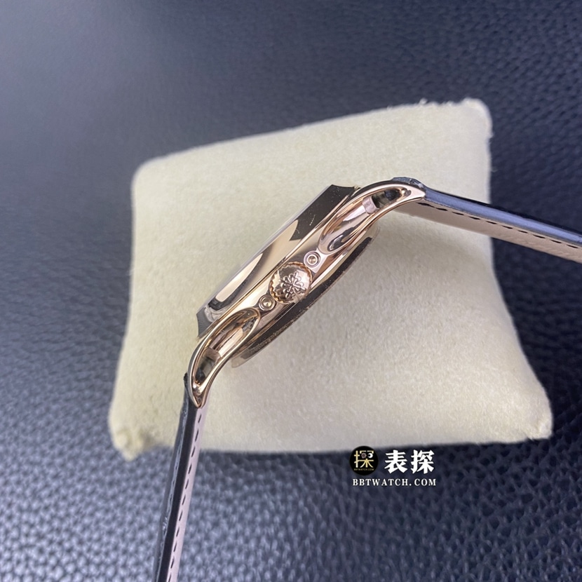 GR厂百达翡丽复杂功能时计5205R-011一比一超A精仿手表男士橄榄绿盘皮带款图片及价格侧面实拍图