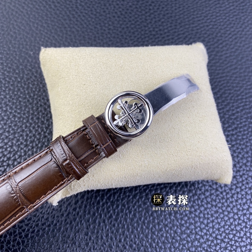 GR厂百达翡丽超级复杂功能时计5320G-011超A高仿手表男士玫瑰金盘皮带款图片及价格表扣实拍图