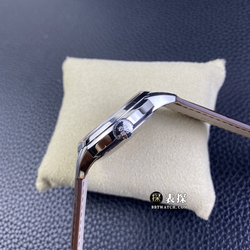 GR厂百达翡丽超级复杂功能时计5320G-011超A高仿手表男士玫瑰金盘皮带款图片及价格侧面实拍图