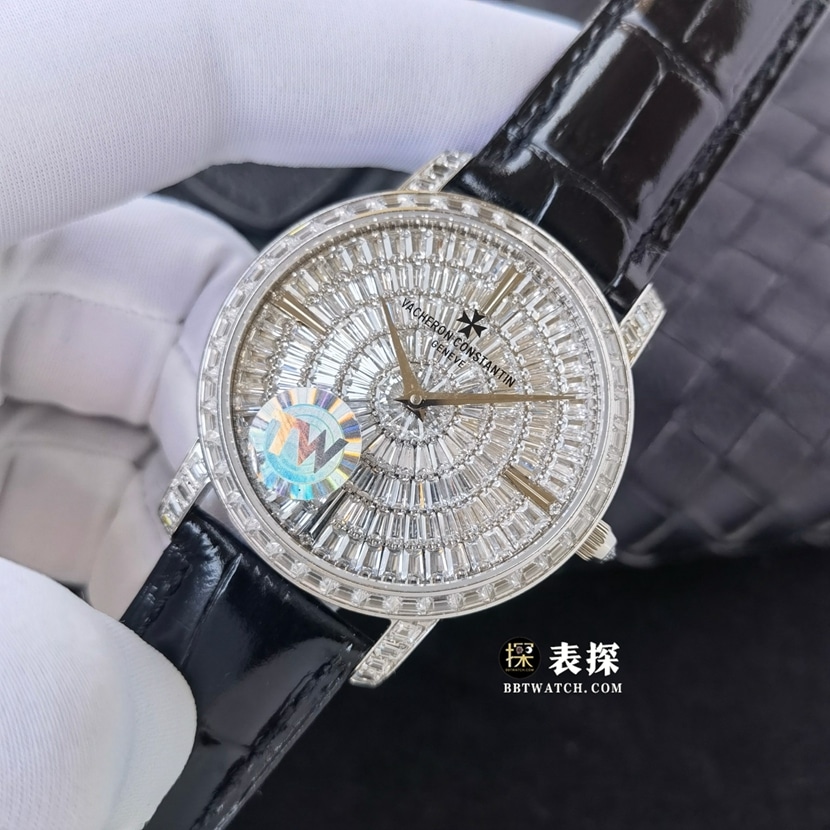 TW厂江诗丹顿传袭81760/000G-9862一比一顶级复刻手表镶钻盘皮带款图片及价格正面实拍图