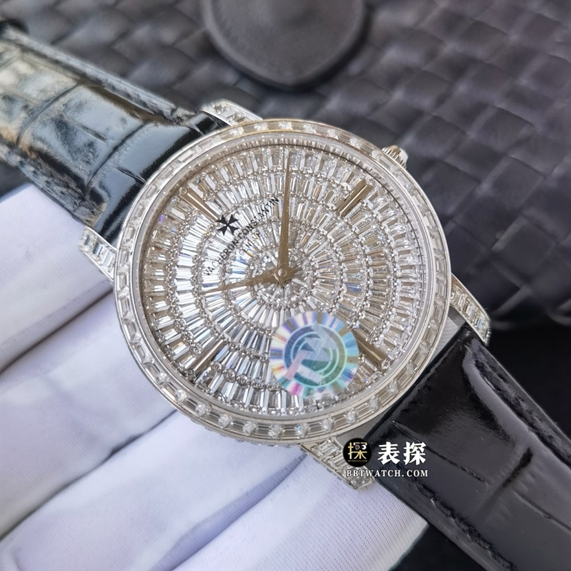 TW厂江诗丹顿传袭81760/000G-9862一比一顶级复刻手表镶钻盘皮带款图片及价格正面实拍图