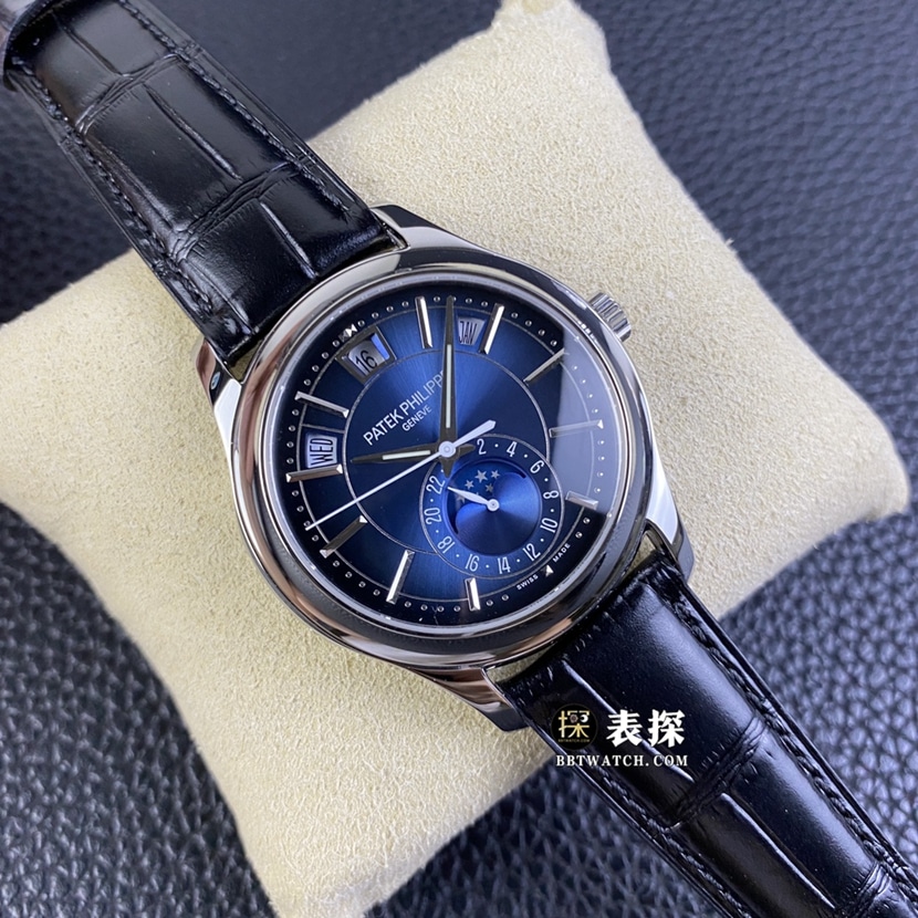 GR厂百达翡丽复杂功能时计5205G-013顶级一比一精仿手表男士蓝盘皮带款图片及价格正面实拍图