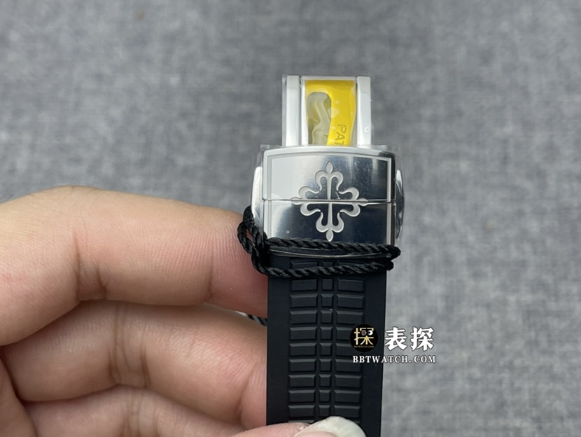 ZF厂百达翡丽5164A-001顶级一比一高仿手表男士黑盘双时区橡胶款图片及价格表扣实拍图