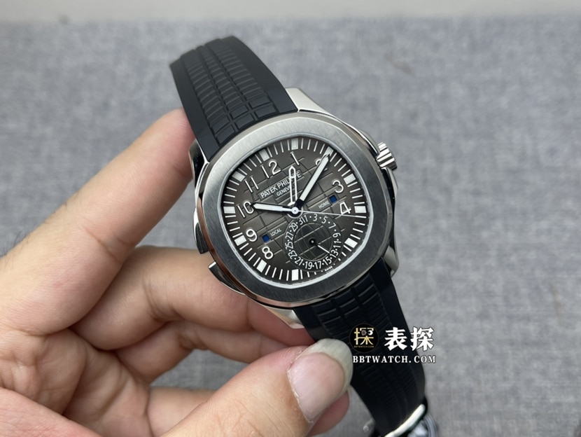 ZF厂百达翡丽5164A-001顶级一比一高仿手表男士黑盘双时区橡胶款图片及价格正面实拍图