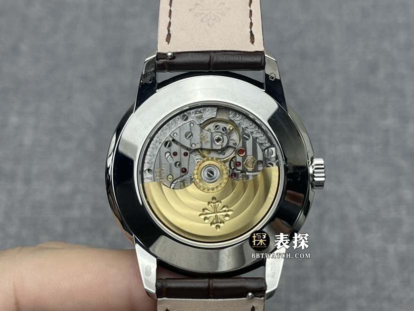 GR厂百达翡丽超级复杂功能时计5320G-001一比一超A高仿手表男士奶油盘皮带款图片及价格背面实拍图