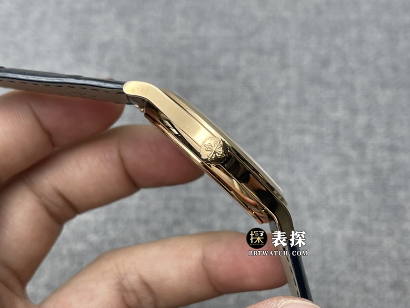 ZF厂百达翡丽古典表5296R-001一比一超A精仿手表男士银灰盘皮带款图片及价格侧面实拍图