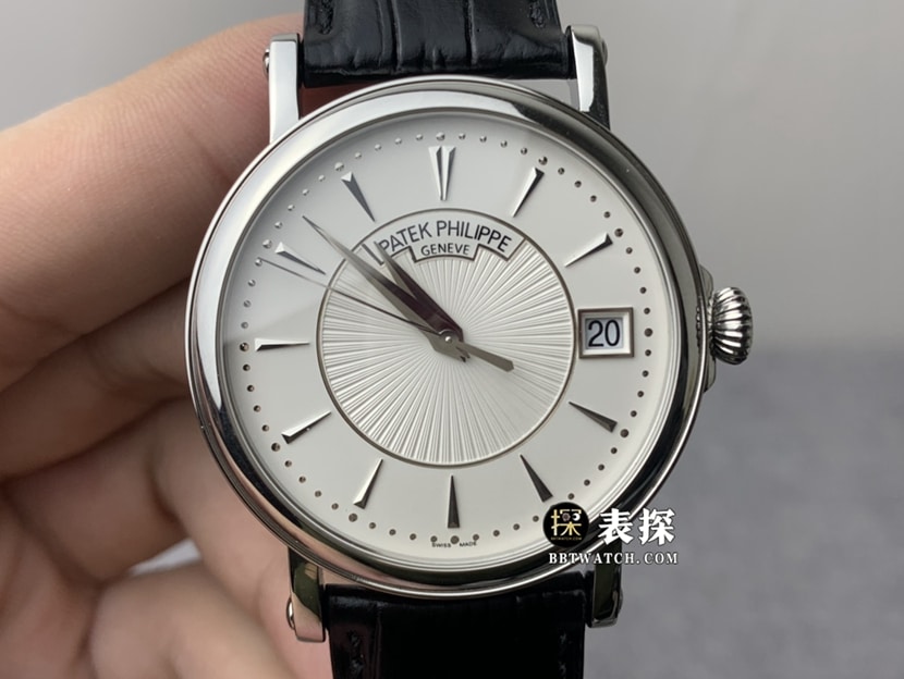 ZF厂百达翡丽古典表顶级一比一精仿手表男士银白盘皮带款图片及价格正面实拍图