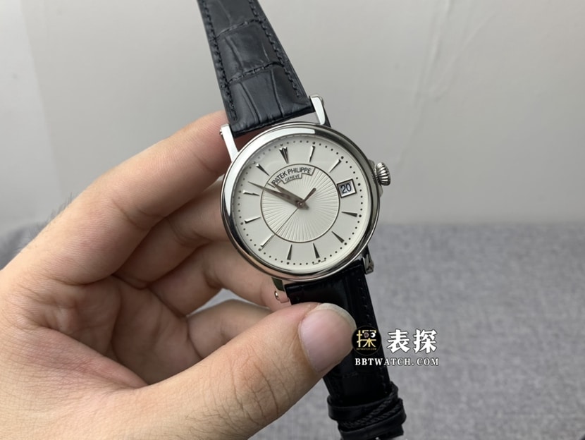ZF厂百达翡丽古典表顶级一比一精仿手表男士银白盘皮带款图片及价格正面实拍图
