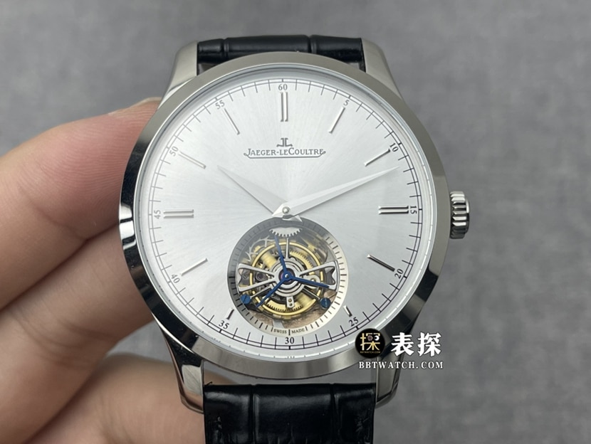 积家大师一比一顶级复刻手表男士银盘陀飞轮皮带款图片及价格正面实拍图