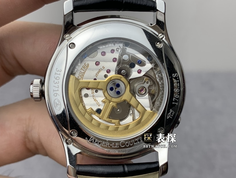 V9厂积家大师顶级一比一高仿手表男士黑盘月相皮带款图片及价格背面实拍图