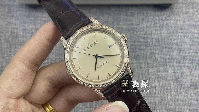 积家一比一顶级复刻手表男士蛋壳黄盘皮带款图片及价格正面实拍图