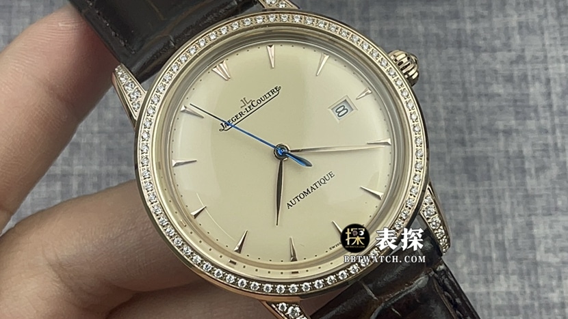 积家一比一顶级复刻手表男士蛋壳黄盘皮带款图片及价格正面实拍图