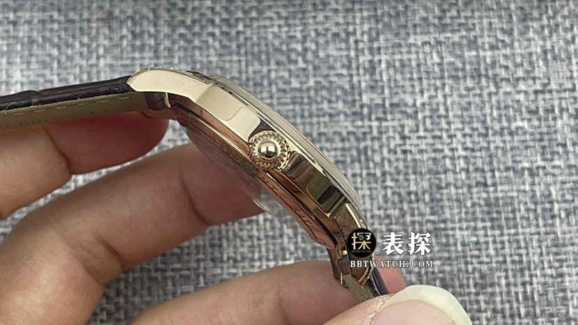 积家一比一顶级复刻手表男士蛋壳黄盘皮带款图片及价格侧面实拍图