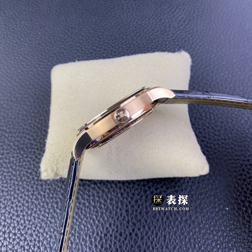 积家大师顶级一比一高仿手表男士白盘陀飞轮皮带款图片及价格侧面实拍图