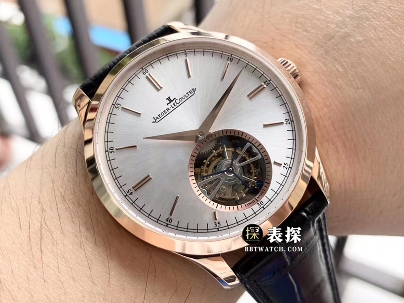 积家大师1662451一比一超A精仿手表男士银灰盘陀飞轮皮带款图片及价格佩戴实拍图