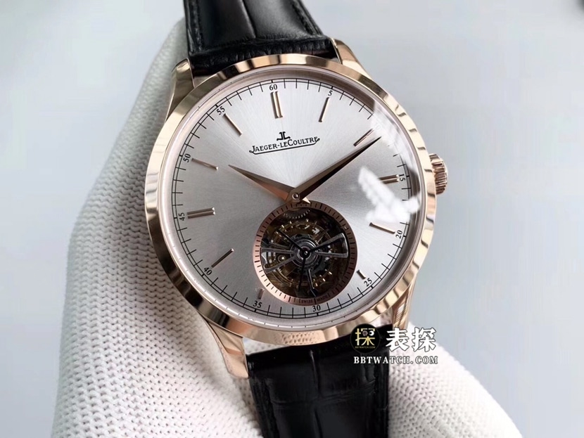 积家大师1662451一比一超A精仿手表男士银灰盘陀飞轮皮带款图片及价格正面实拍图