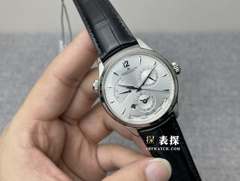 ZF厂积家大师1428421超A高仿手表男士银盘双时区皮带款图片及价格正面实拍图