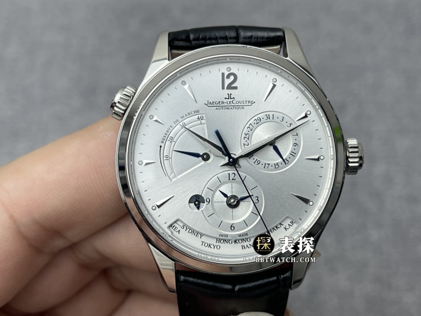 ZF厂积家大师1428421超A高仿手表男士银盘双时区皮带款图片及价格正面实拍图