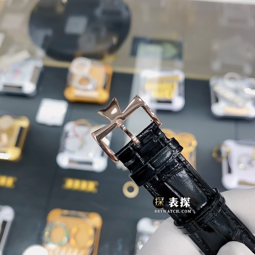 江诗丹顿传袭真金真钻定制一比一超A精仿手表男士银白盘皮带款表扣实拍图