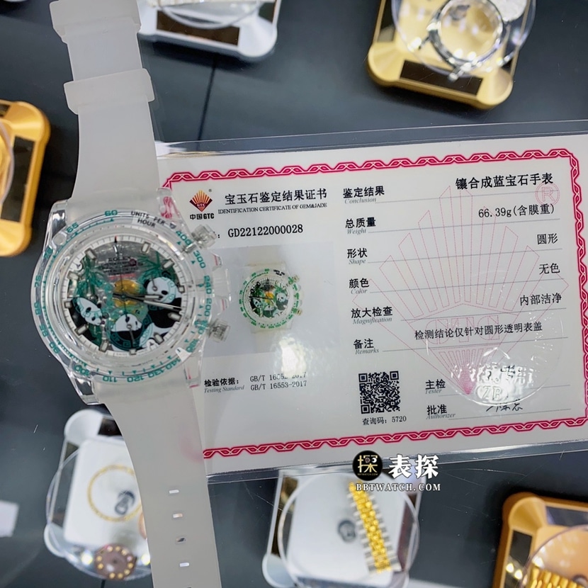 劳力士迪通拿真金真钻定制顶级一比一高仿手表男士熊猫盘橡胶款正面实拍图