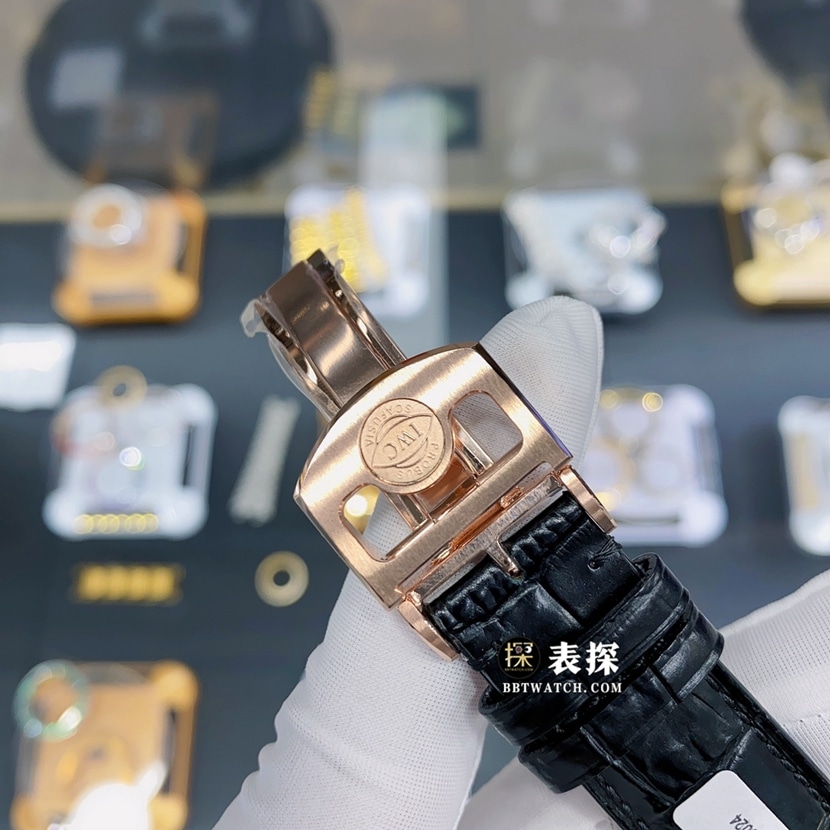 万国表葡萄牙真金真钻定制顶级复刻手表男士岩灰盘月相皮带款表扣实拍图