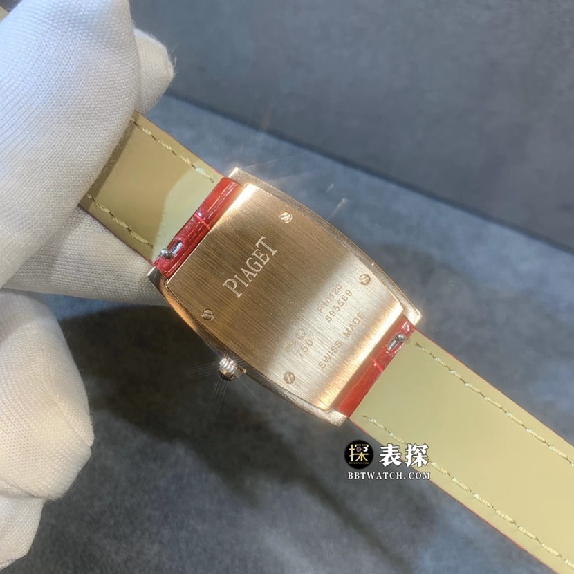 伯爵真金真钻定制超A高仿手表女士白盘镶钻皮带款背面实拍图