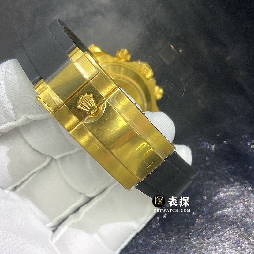 劳力士迪通拿真金真钻定制顶级一比一高仿手表男士熊猫盘黄金镶钻橡胶款表扣实拍图
