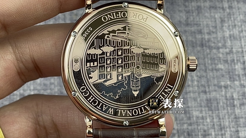 V7厂万国波涛菲诺超A高仿手表男士银白盘皮带款图片及价格背面实拍图