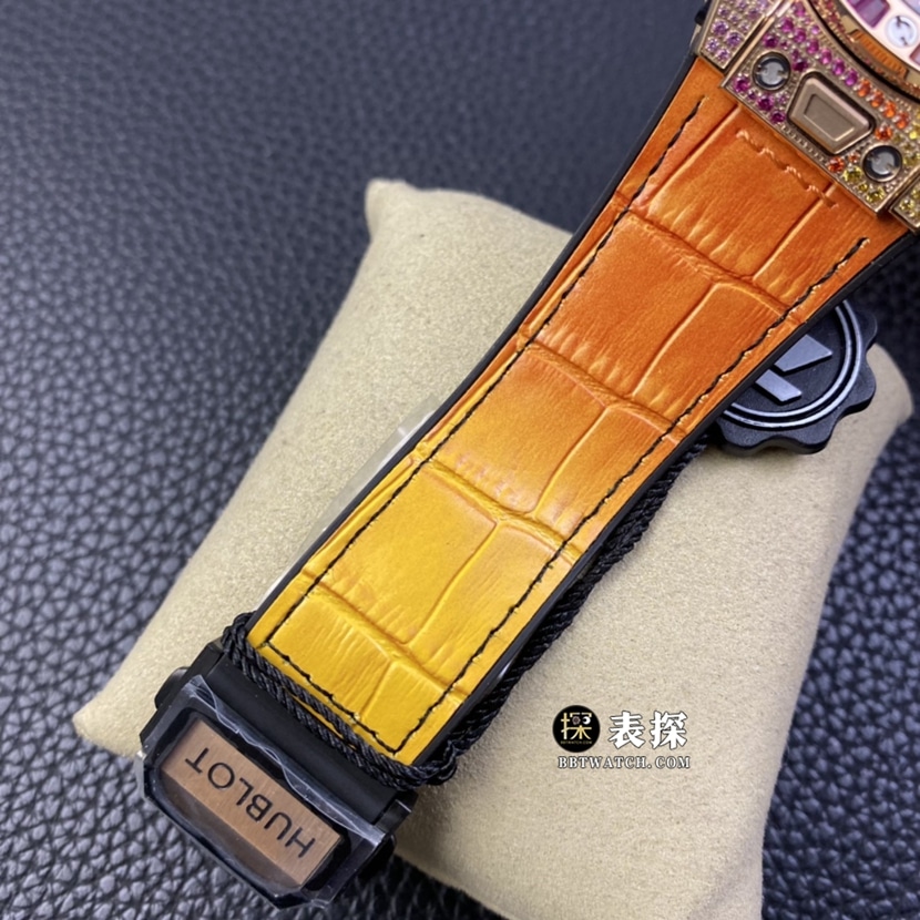 ZF BIG BANG宇舶1:1复刻手表镂空熊猫盘彩虹镶钻皮带款411.OX.9910.LR.0999表扣图
