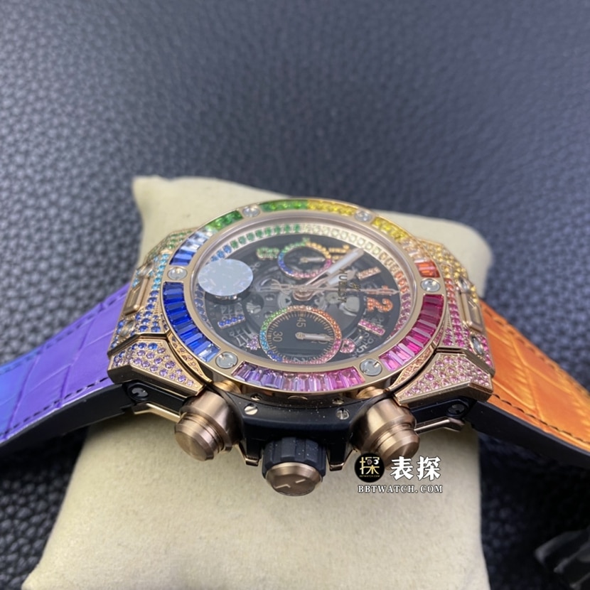 ZF BIG BANG宇舶1:1复刻手表镂空熊猫盘彩虹镶钻皮带款411.OX.9910.LR.0999侧面图