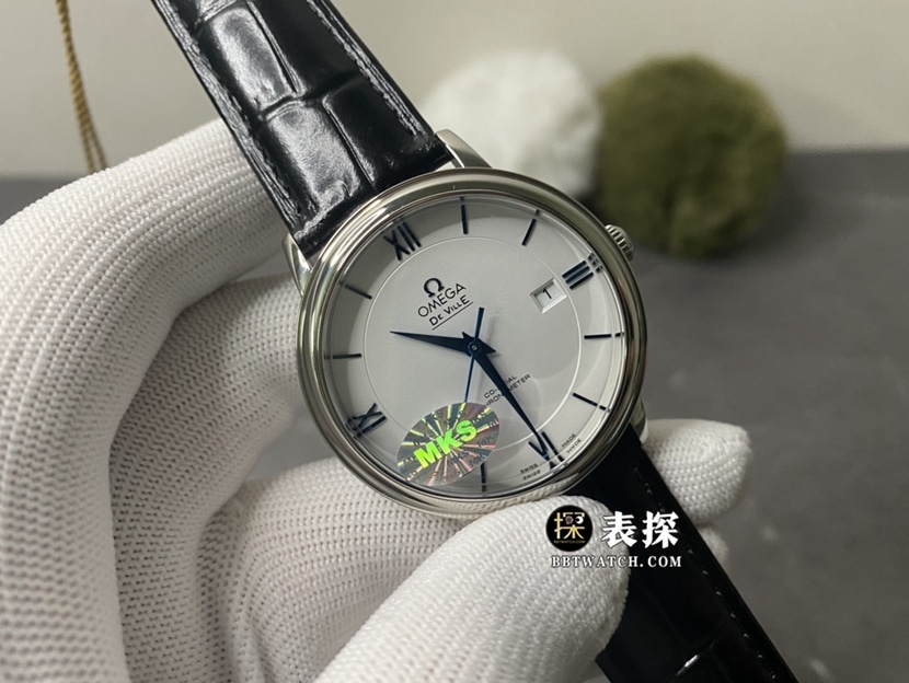 MKS厂欧米茄碟飞一比一超A高仿手表男士白盘皮带款图片及价格正面实拍图