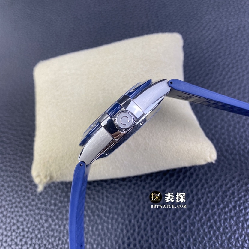 SBF厂欧米茄星座顶级复刻手表男士蓝盘皮带款图片及价格侧面实拍图