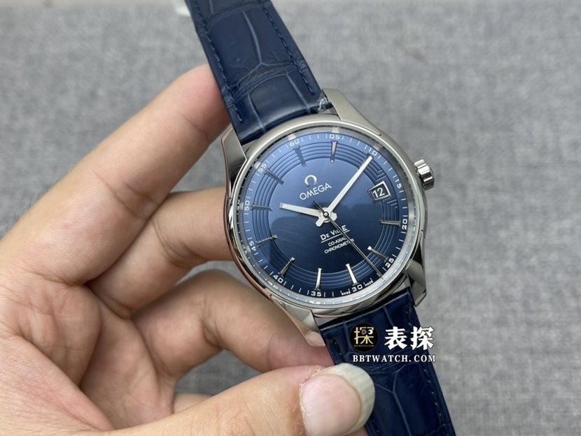 VS厂欧米茄碟飞一比一顶级复刻手表男士蓝盘皮带款图片及价格正面实拍图