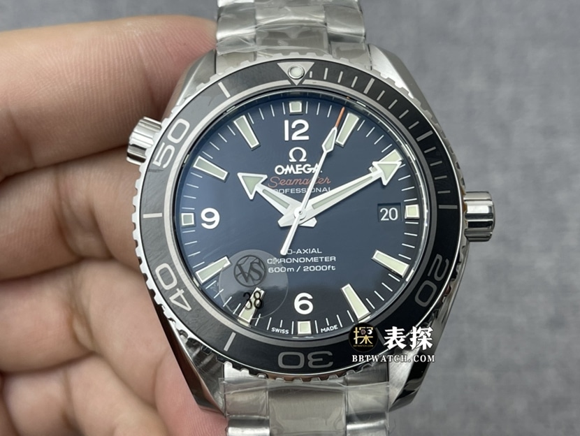 VS厂欧米茄海马顶级一比一精仿手表男士黑盘钢带款图片及价格正面实拍图
