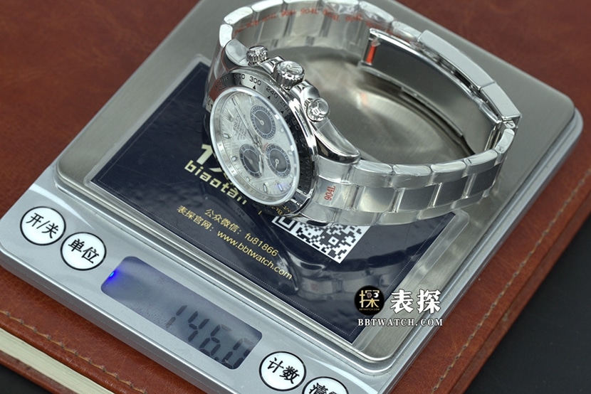 C厂迪通拿劳力士1:1复刻手表夜光白色熊猫盘钢带款m116500ln-0001重量实拍图