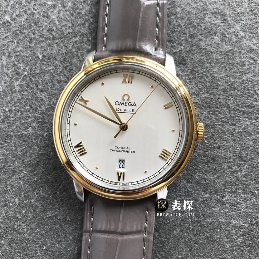 欧米茄蝶飞顶级一比一精仿手表男士白盘黄金皮带款图片及价格正面实拍图