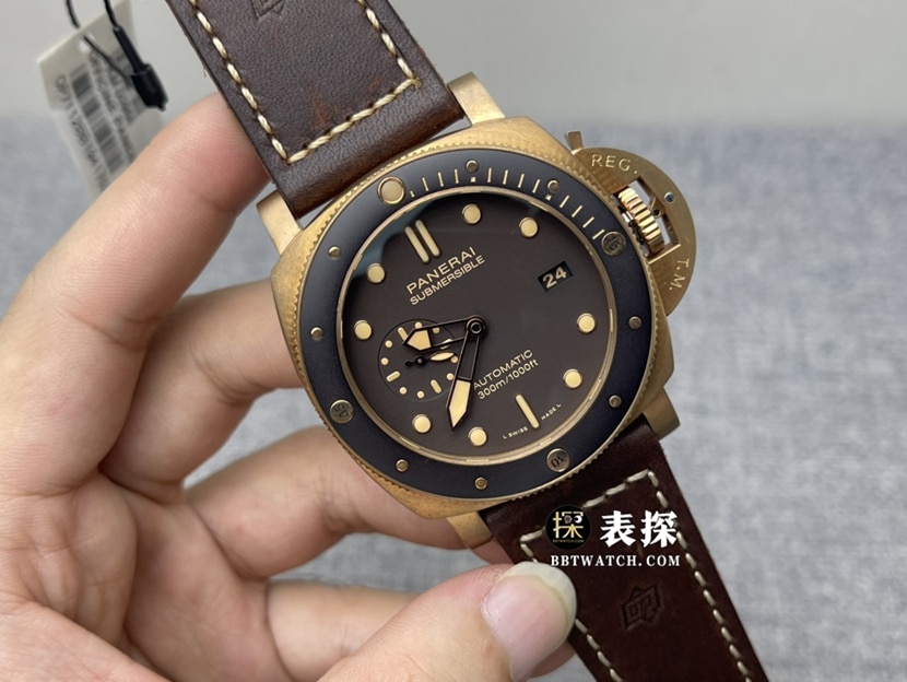 VS厂沛纳海潜行PAM00968超A高仿手表男士棕盘皮带款图片及价格正面实拍图