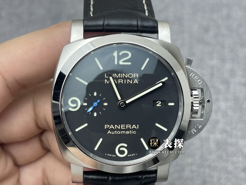 VS厂沛纳海庐米诺PAM01312顶级一比一精仿手表男士黑盘皮带款图片及价格正面实拍图