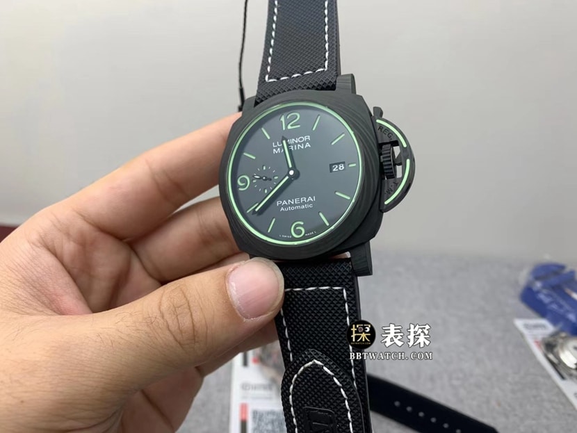 沛纳海庐米诺PAM01118顶级一比一高仿手表男士黑盘皮带款图片及价格正面实拍图