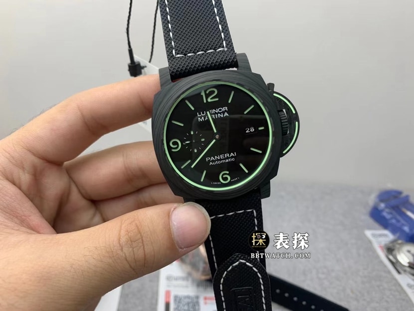 沛纳海庐米诺PAM01118顶级一比一高仿手表男士黑盘皮带款图片及价格正面实拍图
