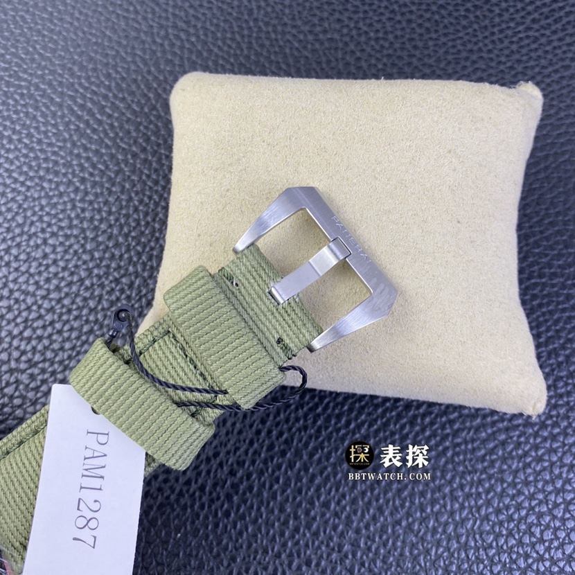 SBF厂沛纳海潜行PAM01287一比一超A精仿手表男士翡翠绿盘皮带款图片及价格表扣实拍图