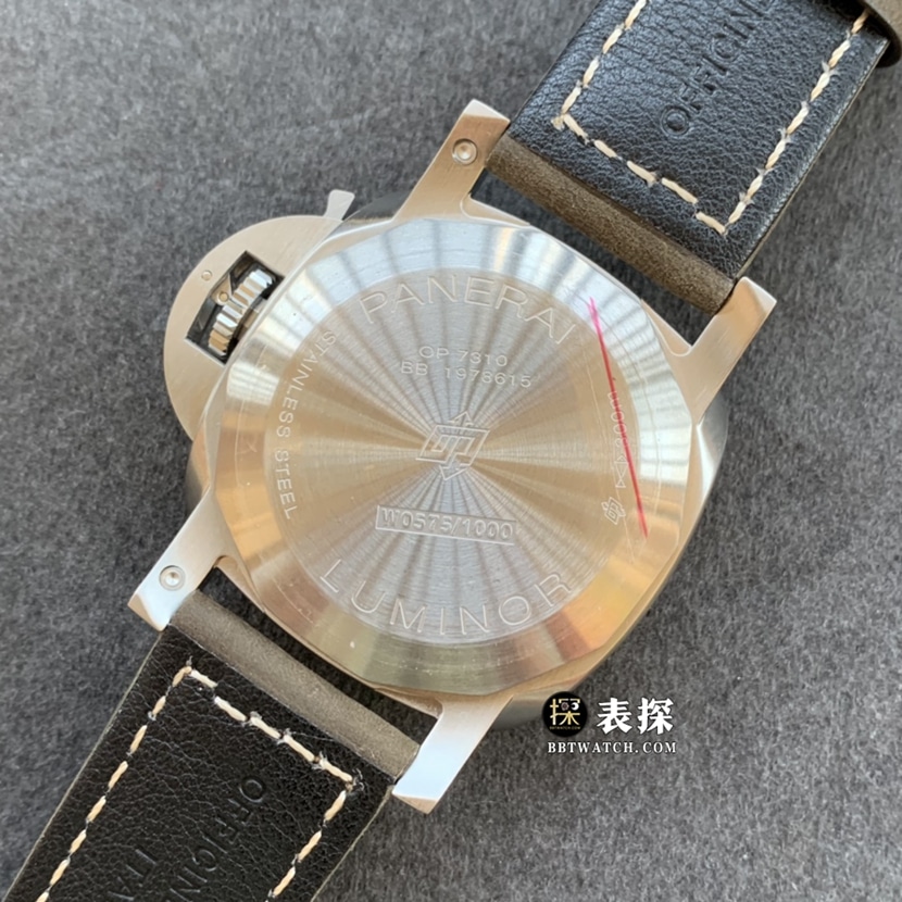 TTF厂沛纳海庐米诺PAM01314超A高仿手表男士白盘皮带款图片及价格背面实拍图