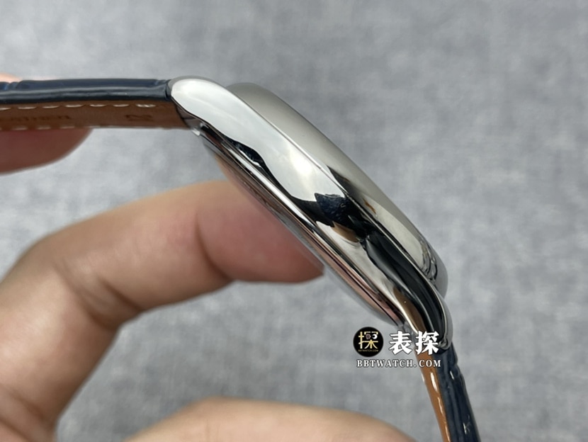 GF厂浪琴制表传统顶级一比一精仿手表男士蓝盘月相皮带款图片及价格侧面实拍图