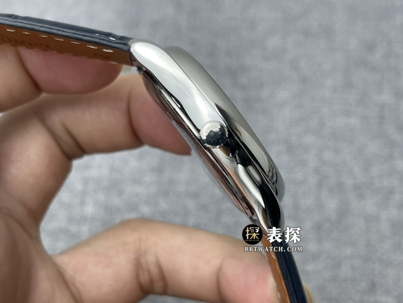 GF厂浪琴制表传统顶级一比一精仿手表男士蓝盘月相皮带款图片及价格侧面实拍图