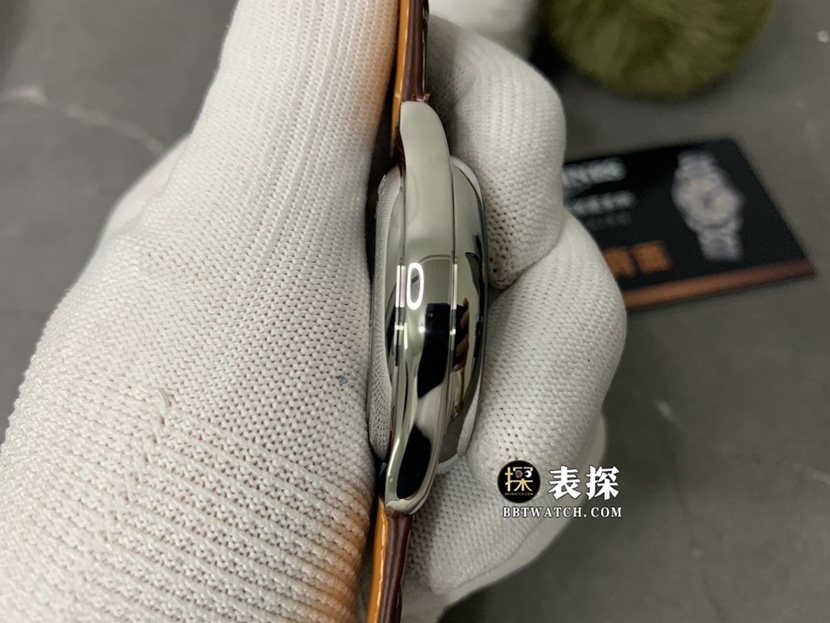 GS厂浪琴制表传统顶级一比一高仿手表男士银色麦粒盘月相皮带款图片及价格侧面实拍图