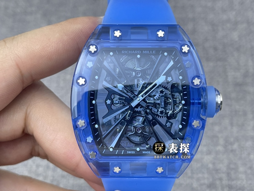 RM厂理查米尔男士RM 12-01腕表一比一超A精仿手表男士蓝宝石透明橡胶款图片及价格正面实拍图