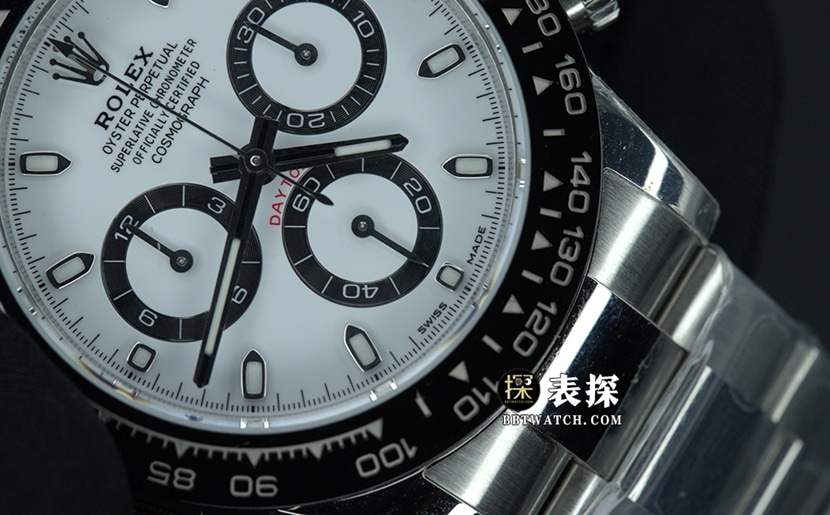 C厂迪通拿劳力士1:1复刻手表夜光白色熊猫盘钢带款m116500ln-0001正面实拍图