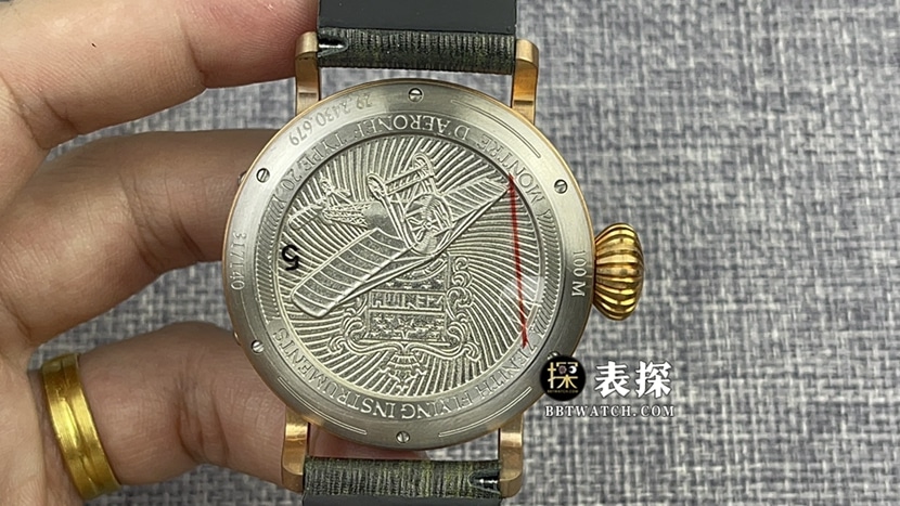 XF飞行员真力时1:1复刻手表卡其绿粒纹盘皮带款29.2430.679/63.I001背面图